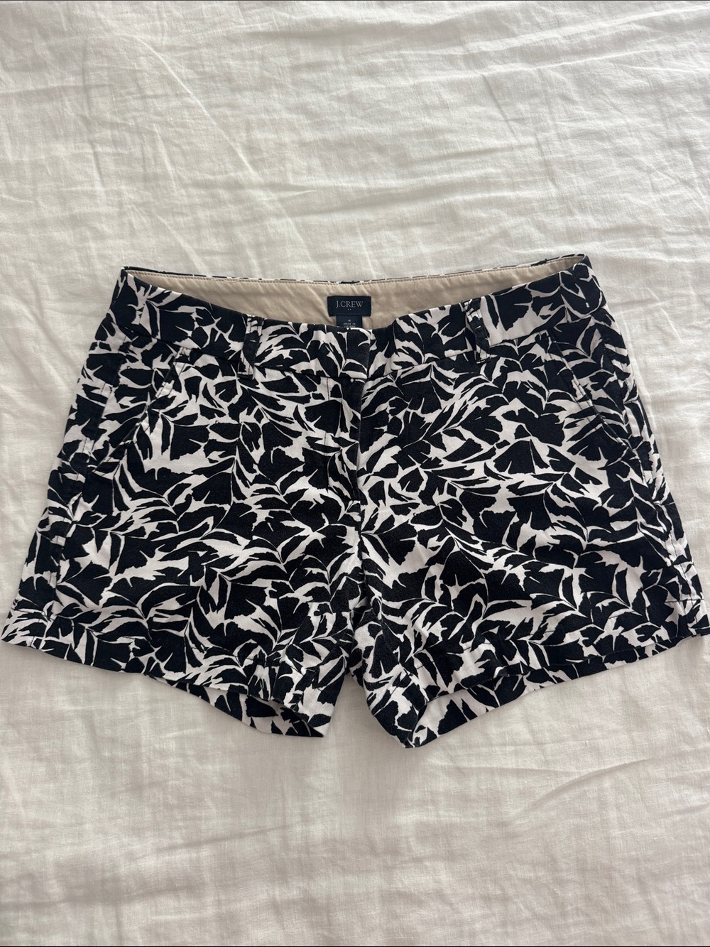 J. Crew Black & White Leaf-Pattern Shorts